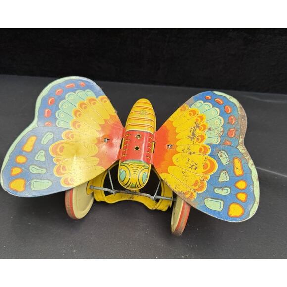 Vtg 1950’s J. Chein & Co. Tin Litho Butterfly Push Toy w Stick Flaps Wings- T24 - Picture 2 of 11